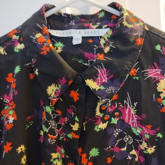 Veronica Beard Carmine sz 6 Silk Black Floral Puff Sleeve Blouse - Picture 10 of 11